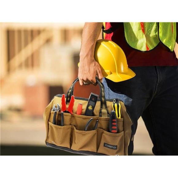 14inch Wide-Mouth Tool Bag, Multiple Purpose -. Heavy Duty 900D Polyester (TAN) - Picture 5 of 7